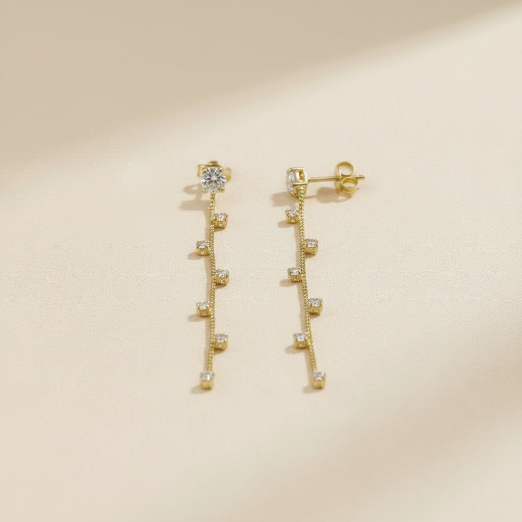 ✨ 18k Gold Filled CZ Stud Chain Drop Earrings — A Brilliant Start. A Celestial Fall.