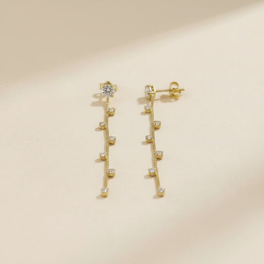✨ 18k Gold Filled CZ Stud Chain Drop Earrings — A Brilliant Start. A Celestial Fall.