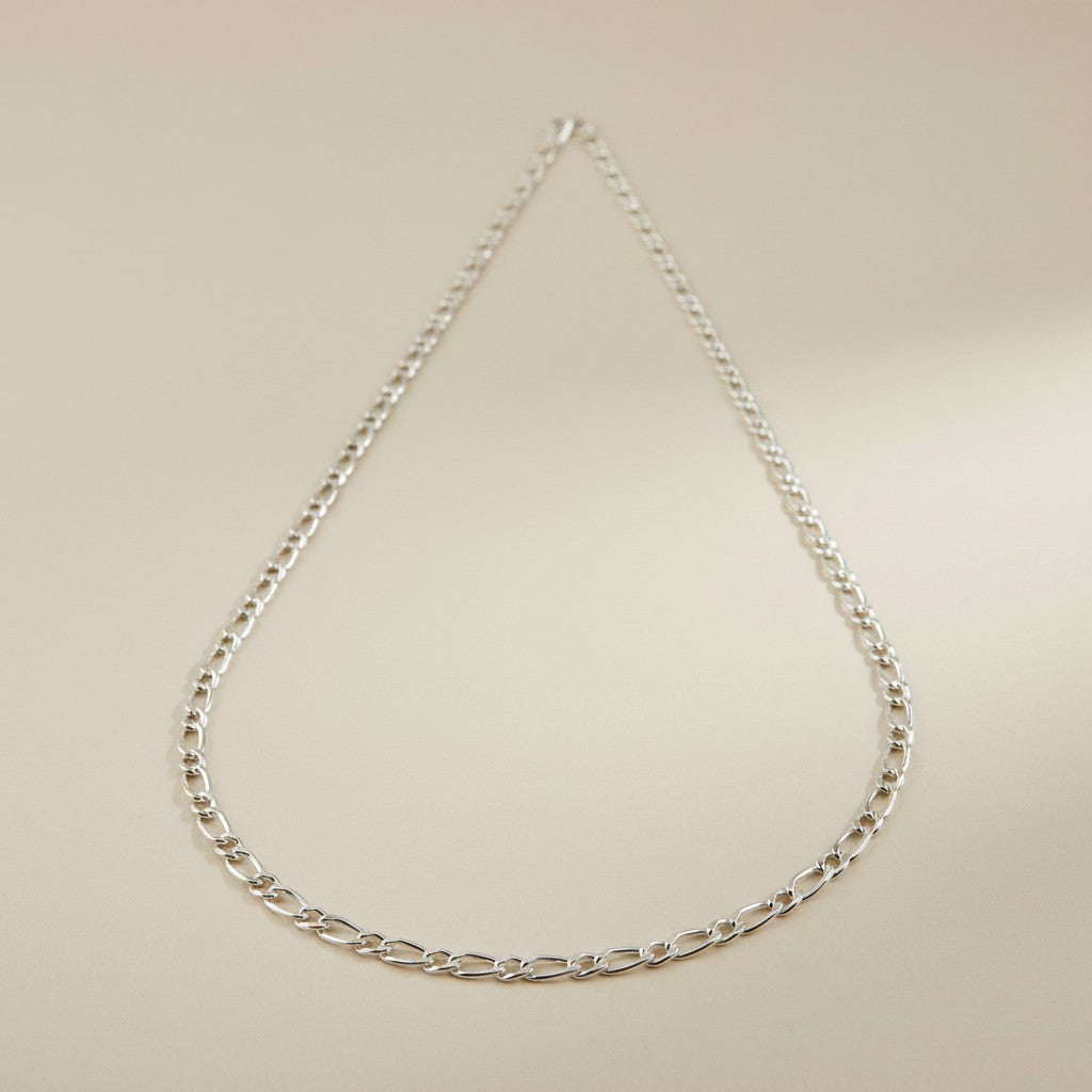 Sterling Silver 3.9mm Figaro Chain — Round Meets Oval. The Cleanest Rhythm in Silver.