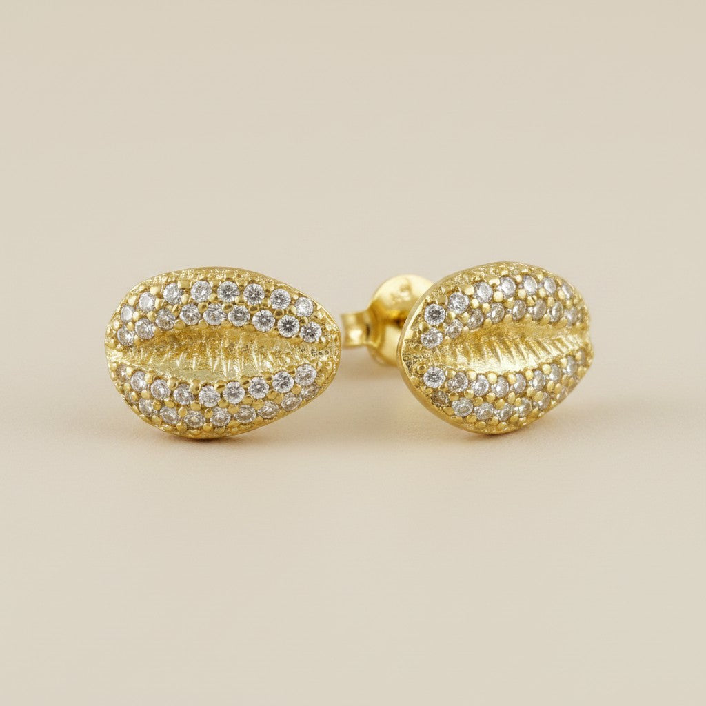 18k Gold Filled Cowrie Shell CZ Stud Earrings | Coastal Elegance
