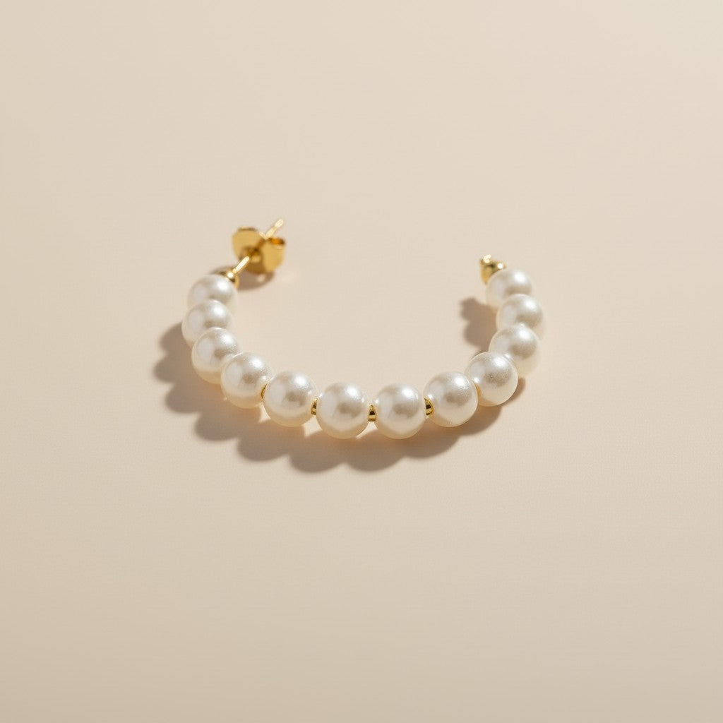 18k Gold Filled 35 mm Simulated Beaded Pearl Half-Hoop