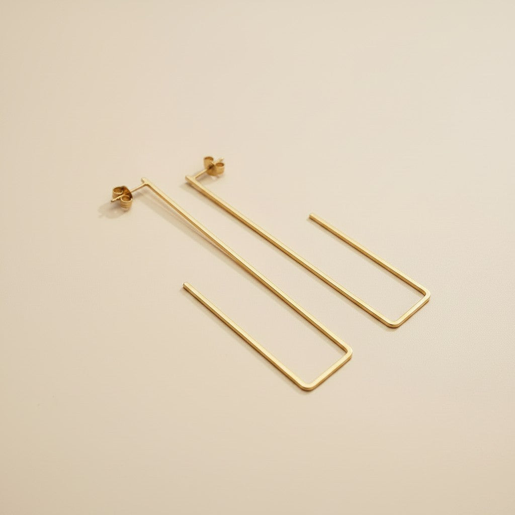 18k Gold Filled Rectangle Bar Earrings | Minimalist Statement Style