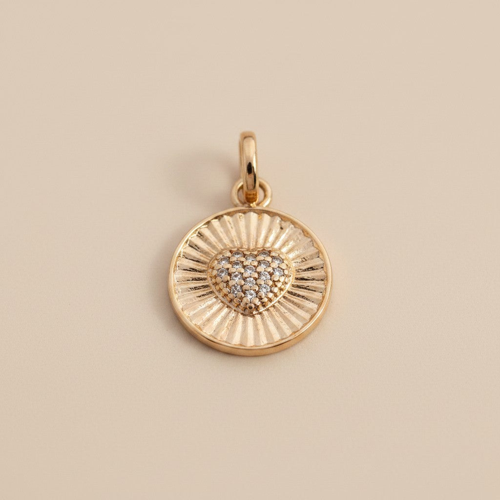 💛 18k Gold Filled Spoke Textured Heart CZ Pendant — A Heart Surrounded by Light.