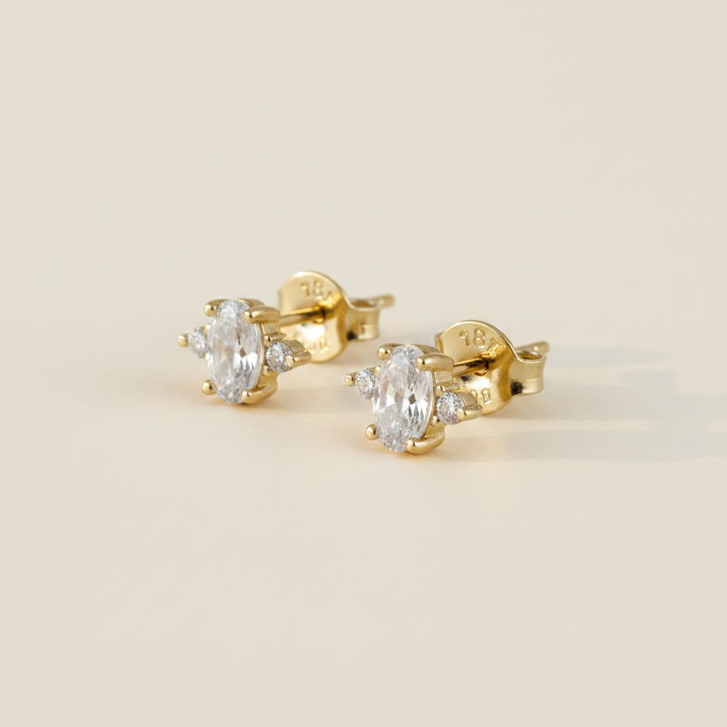 18k Gold Filled Oval CZ Stud Earrings | Classic Meets Contemporary