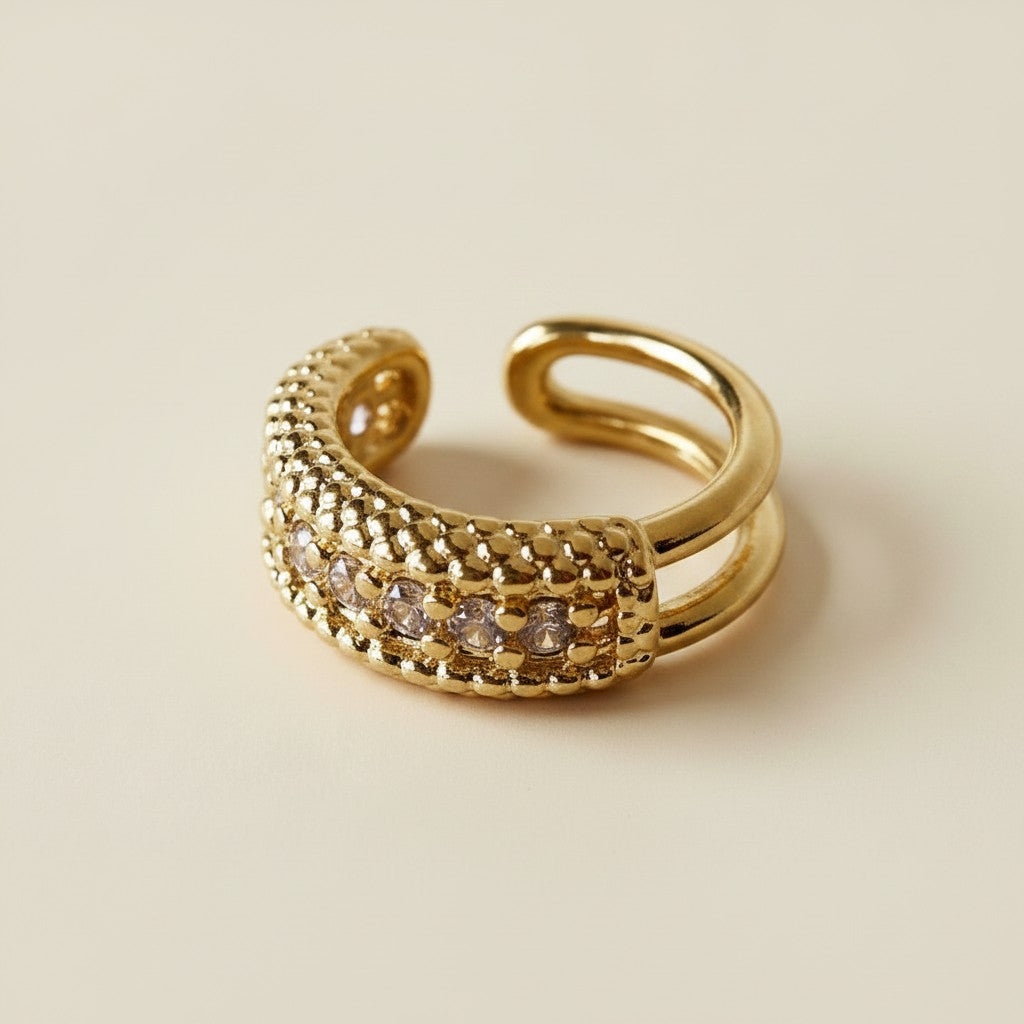 18k Gold Filled Beaded CZ Ear Cuff | Chic & Edgy Sparkle