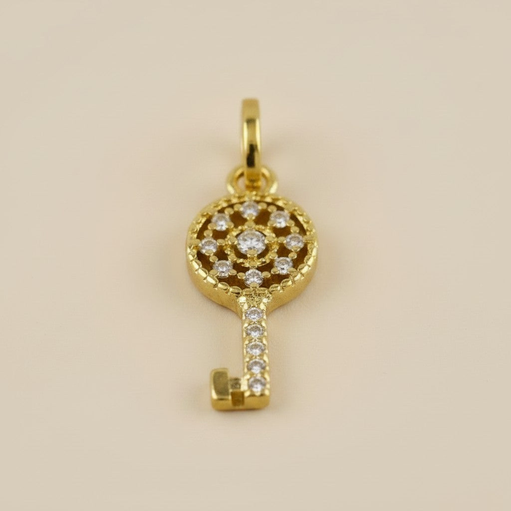 🗝️ 18k Gold Filled Pavé CZ Key Charm — Unlock What's Next. In Continuous Crystal Light.