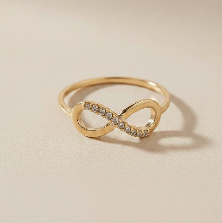 18k Gold Filled CZ Infinity Ring — The Symbol That Never Ends. Sparkling All the Way Through
