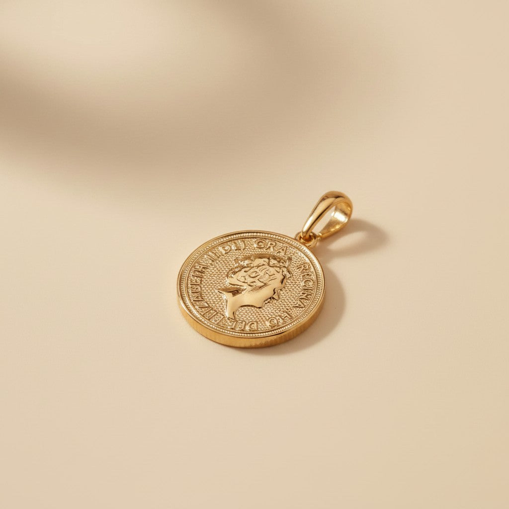 👑 18k Gold Filled Queen Coin Portrait Pendant — Regal. Timeless. The Coin That Belongs at the Neckline.