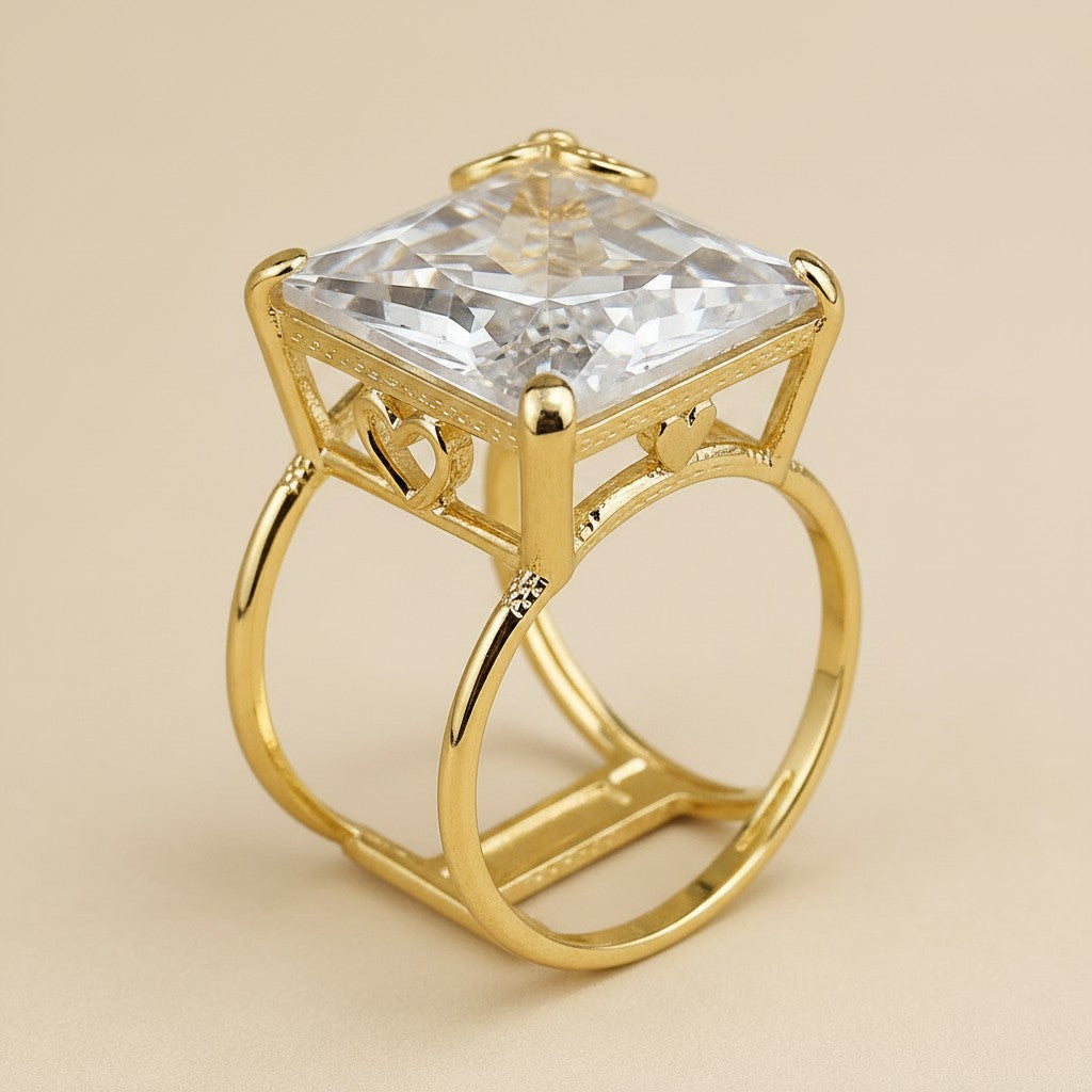 18k Gold Filled Oversized Princess Cut CZ Ring | Diamond-Like Glamour