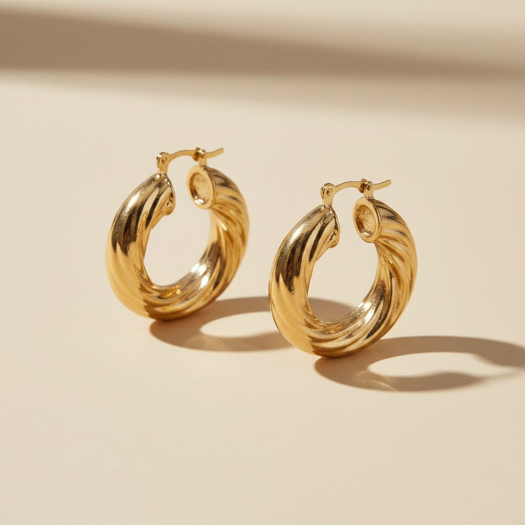 ✨ 18k Gold Filled Twisted Tube Hoop Earrings — Big. Bold. The Statement Hoop That Commands the Room.