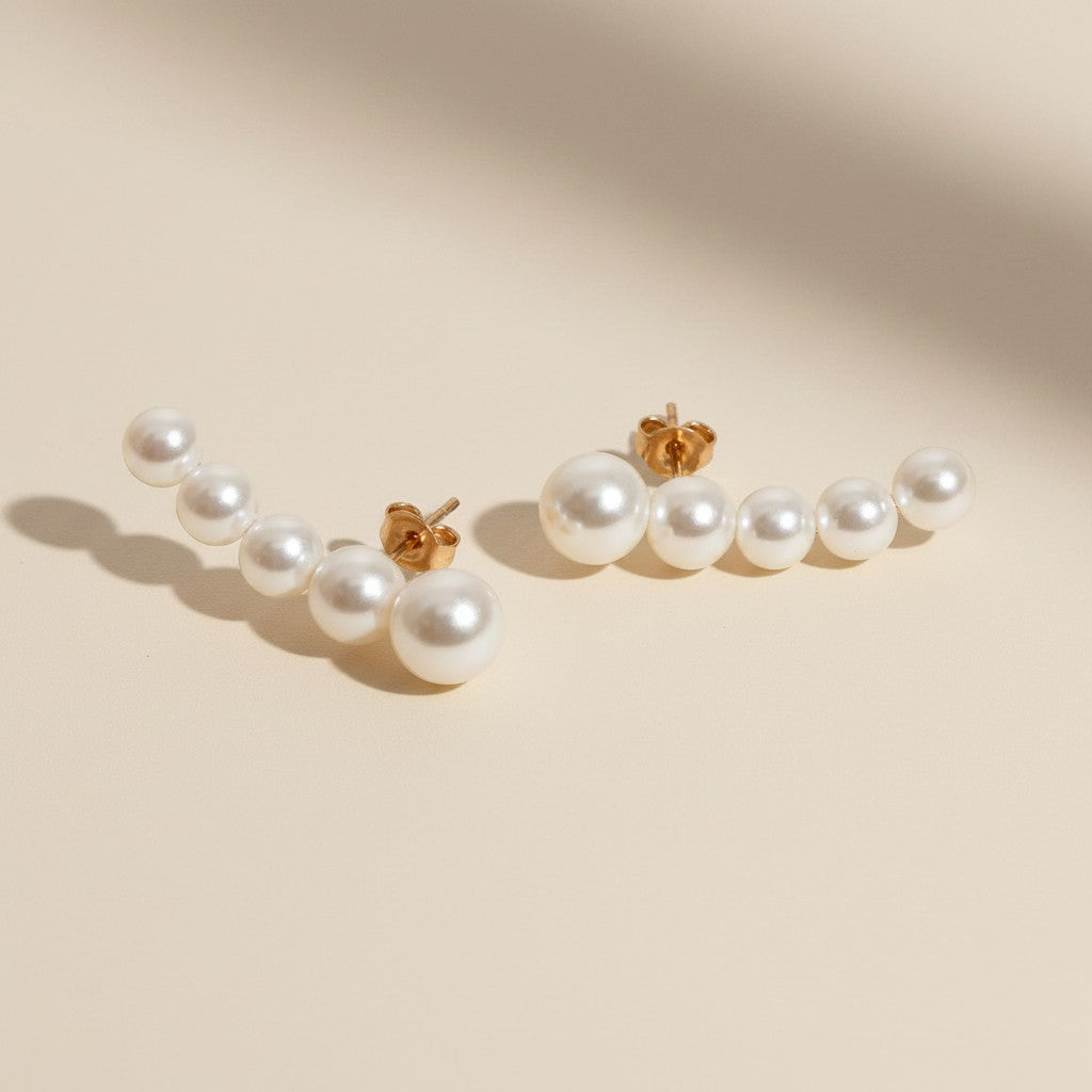 🤍 18k Gold Filled Pearl Ear Climber Earrings — Pearls That Grow As They Rise. The Ear, Transformed.