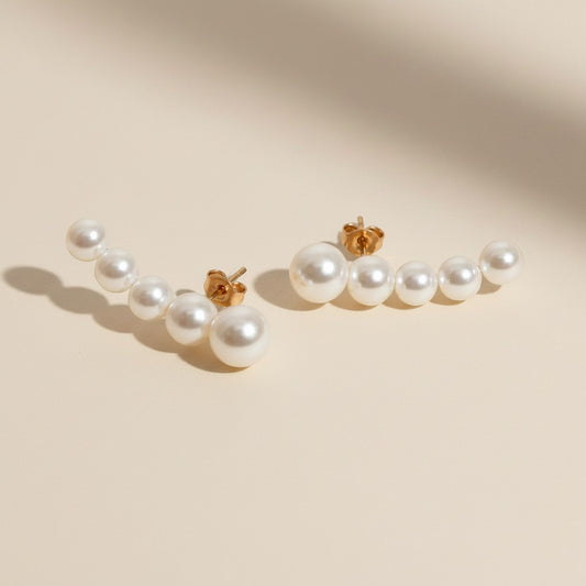 🤍 18k Gold Filled Pearl Ear Climber Earrings — Pearls That Grow As They Rise. The Ear, Transformed.