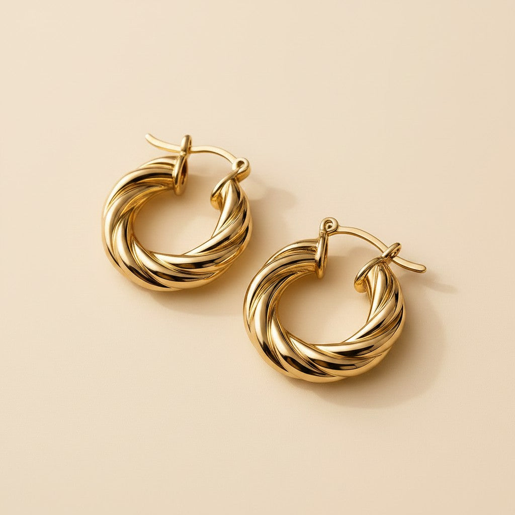 18k Gold Filled Italian-Style Twist Hoop Earrings | Latch Closure