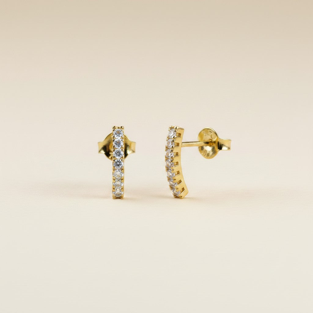 18k Gold Filled CZ Line Stud Earrings | Elegant Simplicity, Refined Sparkle