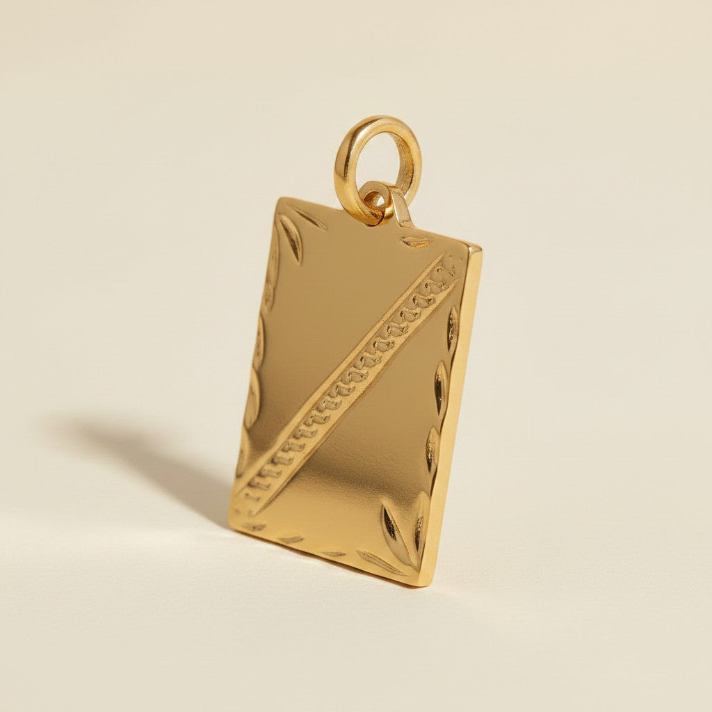18k Gold Filled Tag Plate Pendant | Versatile Unisex Charm