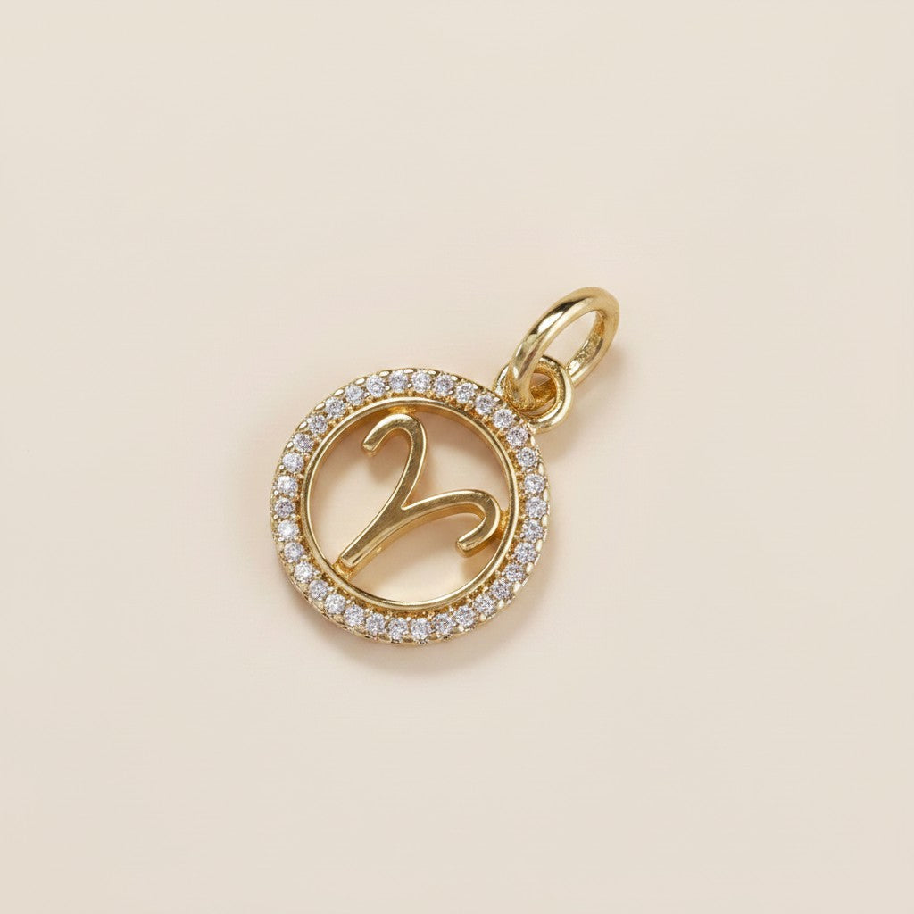 ♈ 18k Gold Filled Mini Aries Zodiac Pendant — The Ram's Glyph. Fiery CZ. Worn Close.