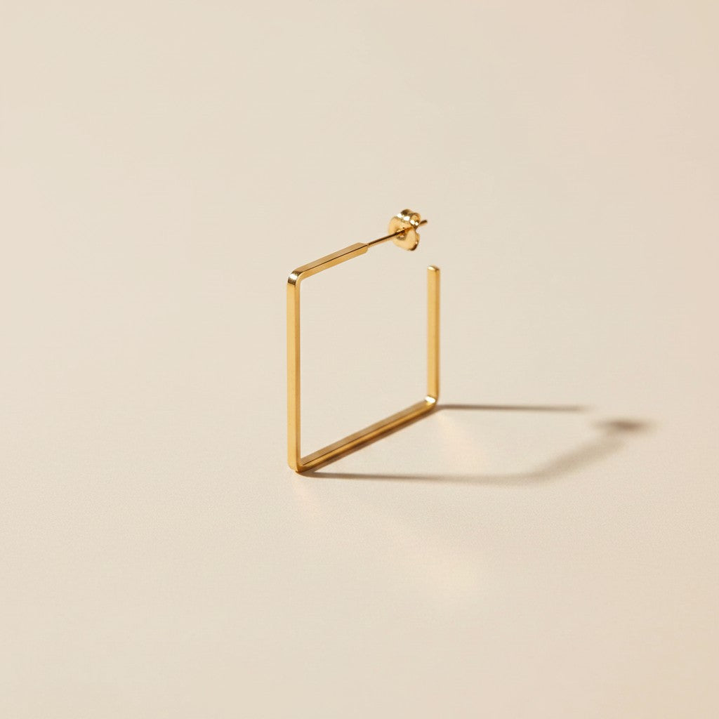 18k Gold Filled Square Wire Semi-Hoop Earrings | Geometric Everyday Style