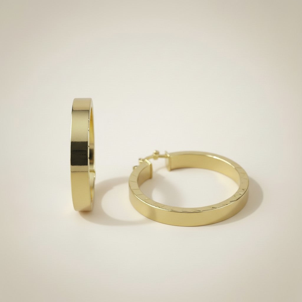 18K Gold Filled 35mm Flat Hoop With Scalloped Side Detail