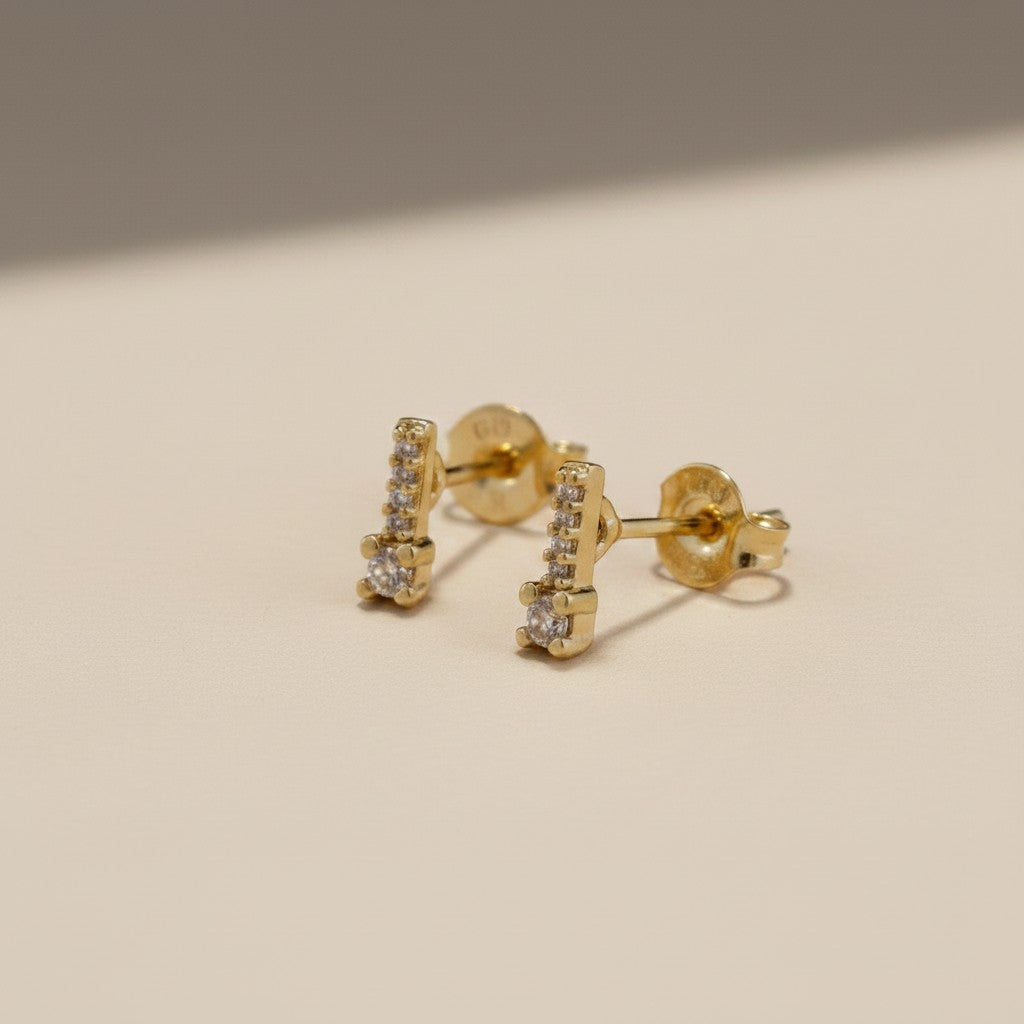 ✨ 18k Gold Filled Micro CZ Bar Stud Earrings — The Slimmest Line. AAAAA Sparkle All the Way Along.