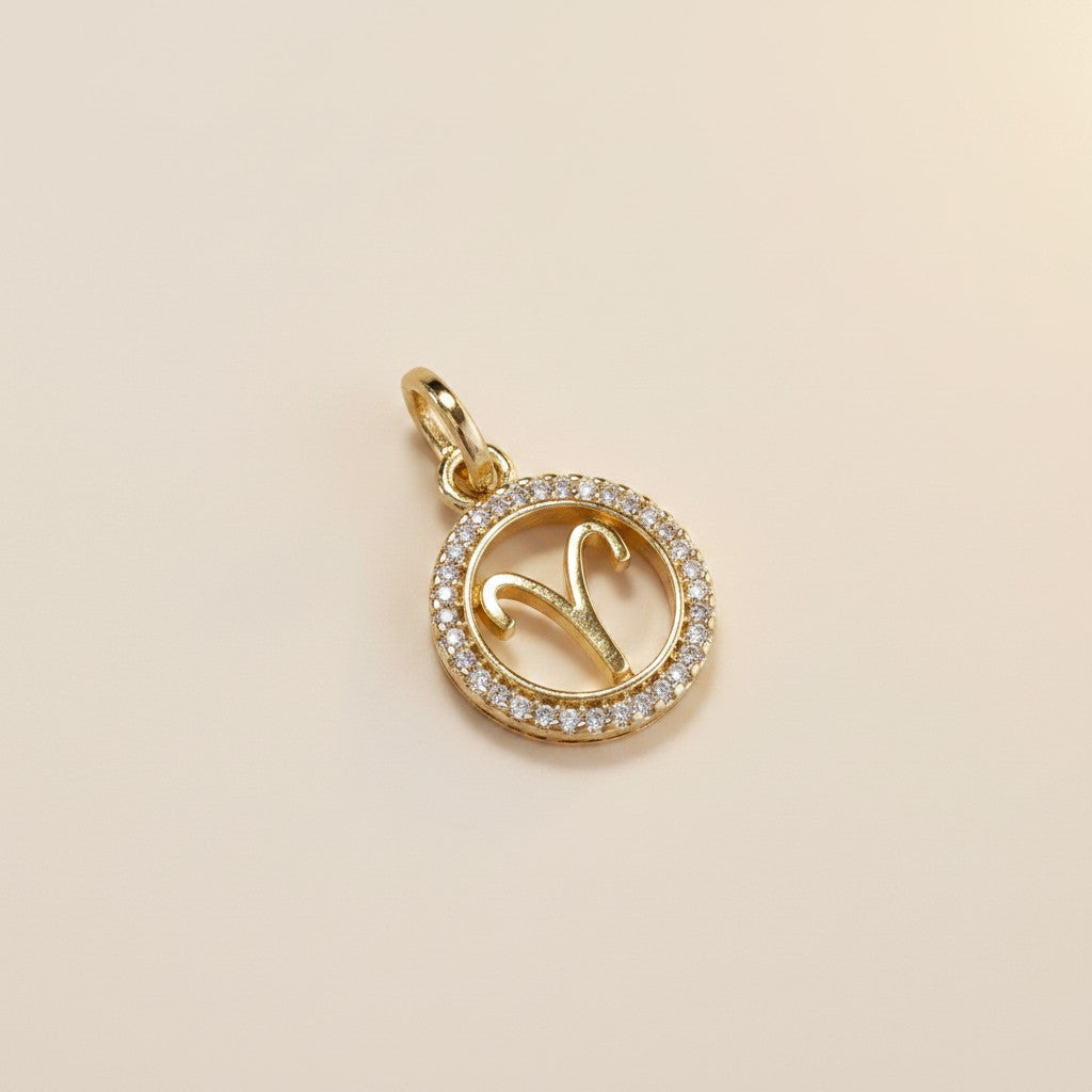 ♈ 18k Gold Filled Mini Aries Zodiac Pendant — The Ram's Glyph. Fiery CZ. Worn Close.