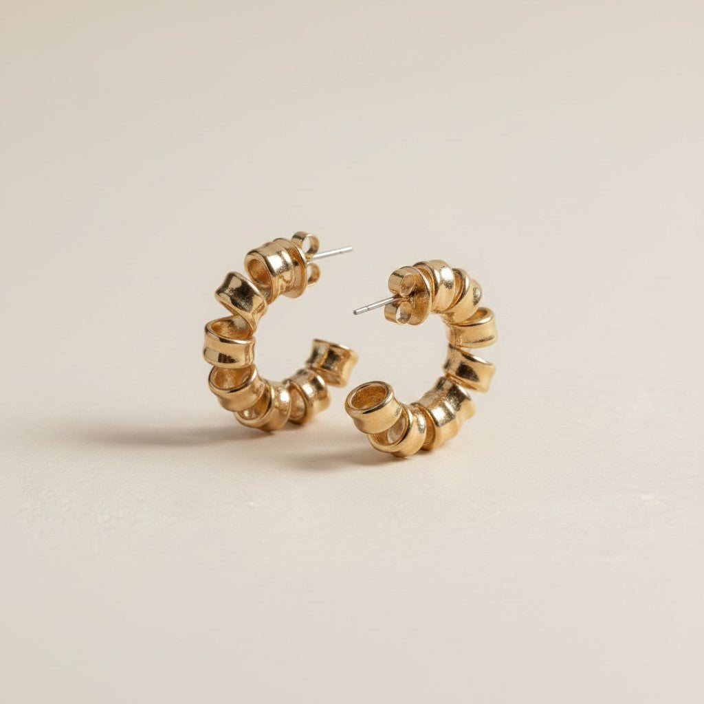 18k Gold Filled Curly Twisted C-Hoop Earrings — Bold Width. Rope Texture. The Arc That Commands the Ear