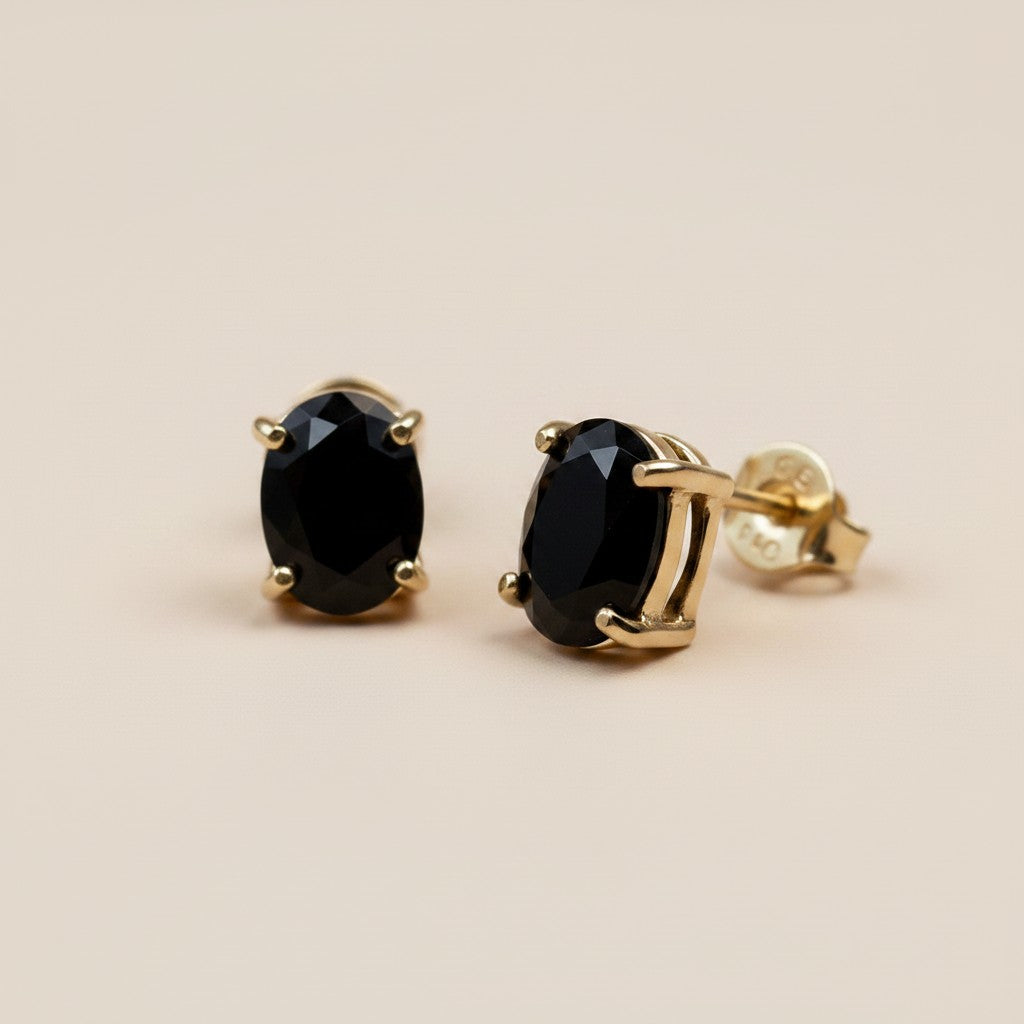 🖤 18k Gold Filled Black Oval CZ Stud Earrings — Deep. Graphic. Unapologetically Present.