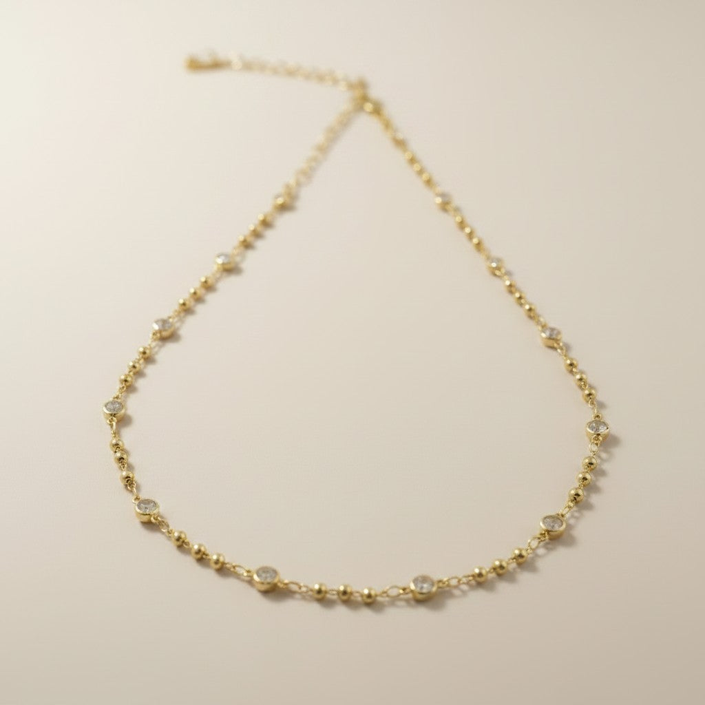 ✨ 18k Gold Filled Bead & CZ Necklace — Warm Gold. Quiet Sparkle. The Detail That Makes It.