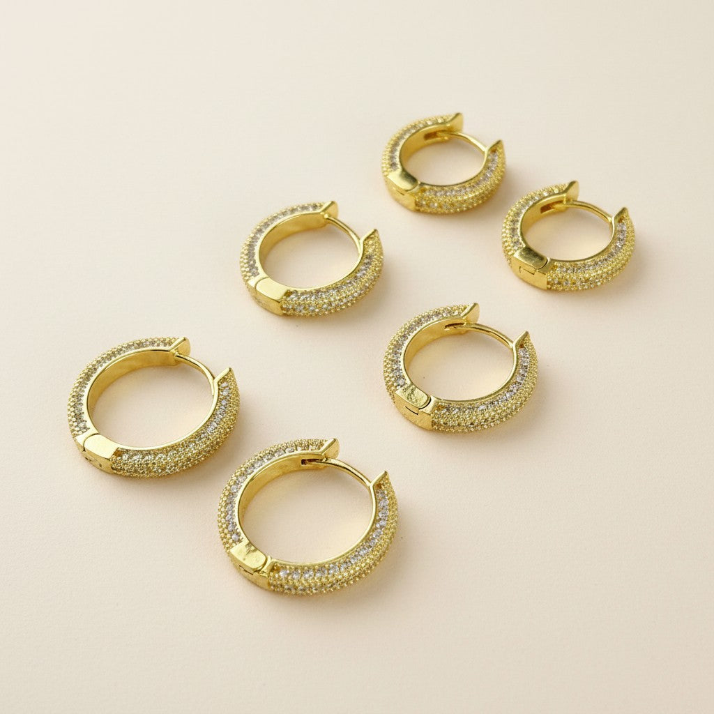 ✨ 18k Gold Filled All Around CZ Clicker Hoop Earrings — Sparkle, Uninterrupted. Three Sizes.