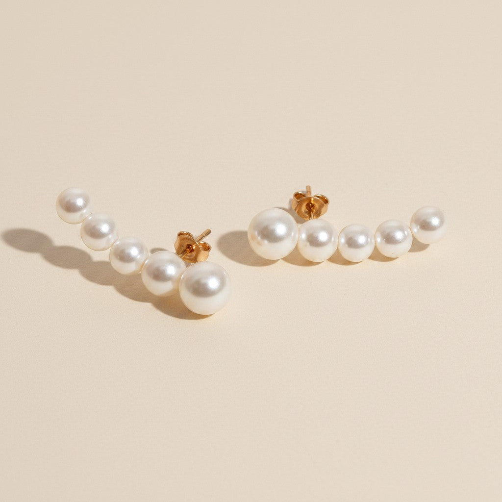 🤍 18k Gold Filled Pearl Ear Climber Earrings — Pearls That Grow As They Rise. The Ear, Transformed.