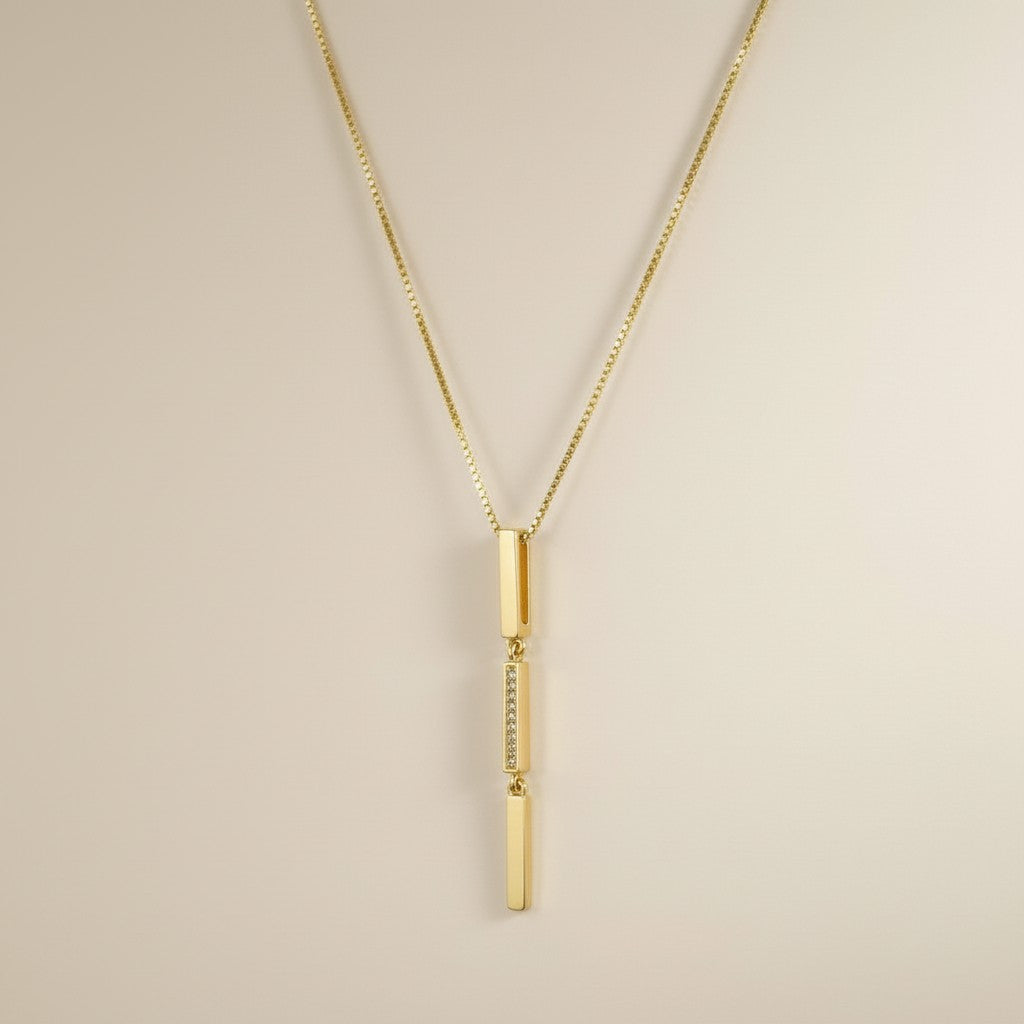 18k Gold Filled Triple Bar Drop Necklace