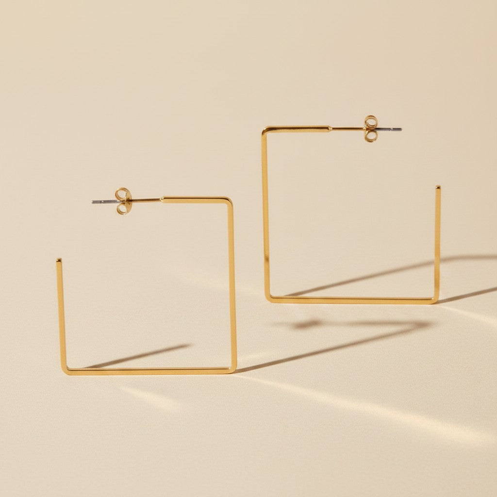 18k Gold Filled Square Wire Semi-Hoop Earrings | Geometric Everyday Style