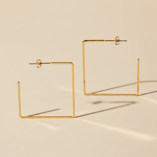 18k Gold Filled Square Wire Semi-Hoop Earrings | Geometric Everyday Style