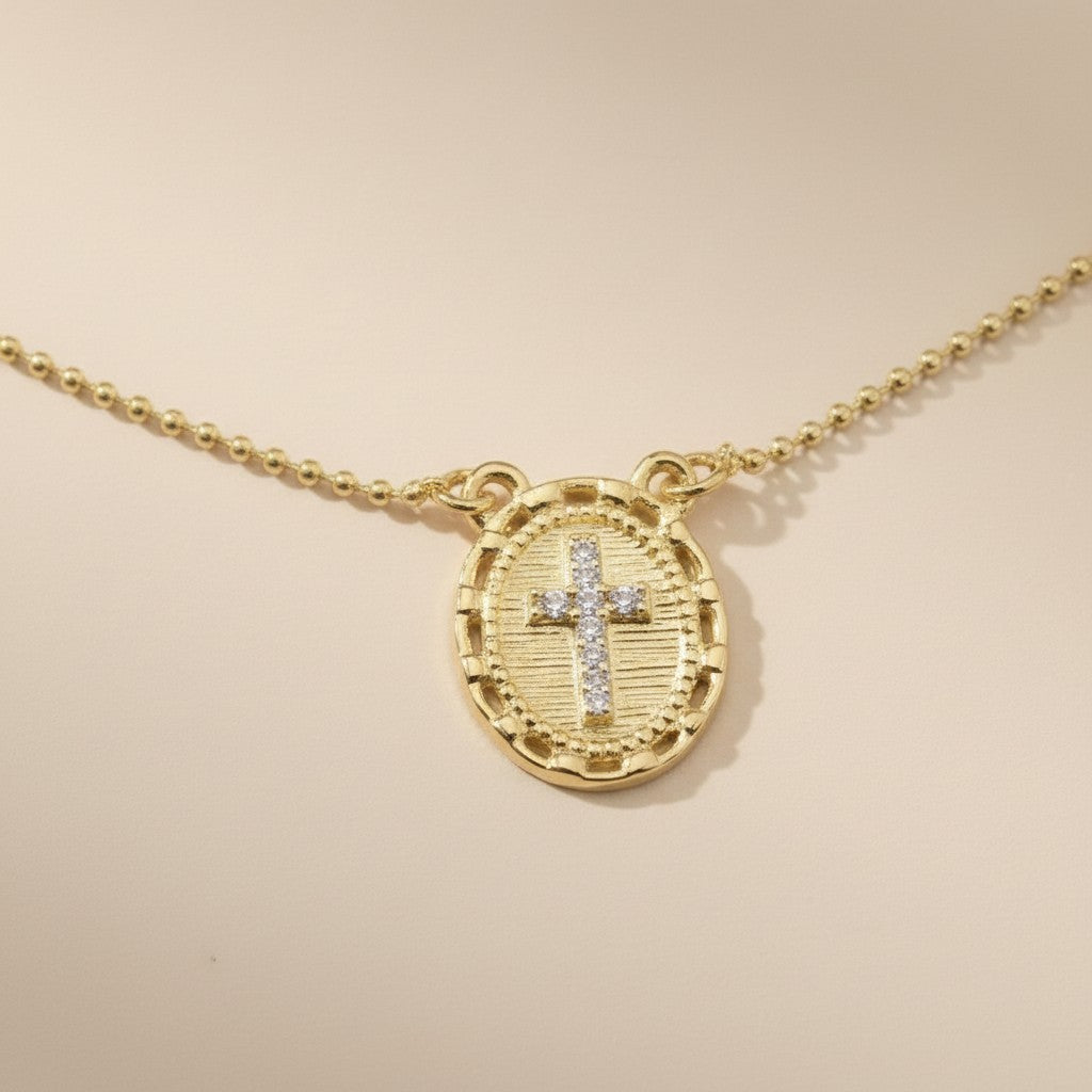 Scapular Cross Necklace with CZ Diamonds - Adjustable Religious Jewelry for Women | Handmade Brazilian Chain