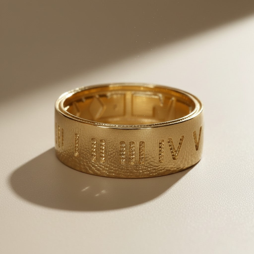 ✨ 18k Gold Filled Roman Numeral Band Ring — Ancient Numbers. Modern Band. Timeless Presence.