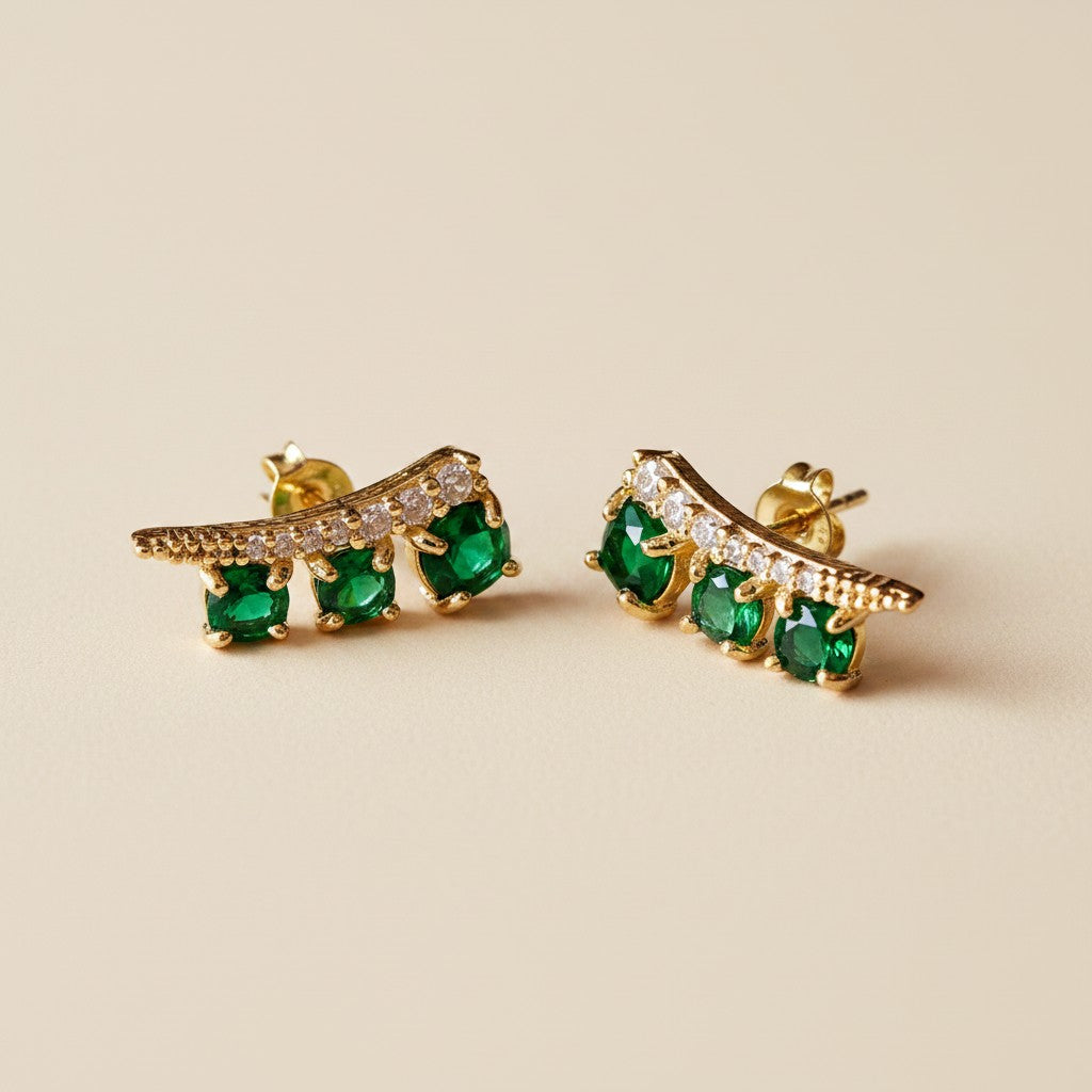 18k Gold Filled Emerald & Clear CZ Earrings | A Piece of Wearable Art