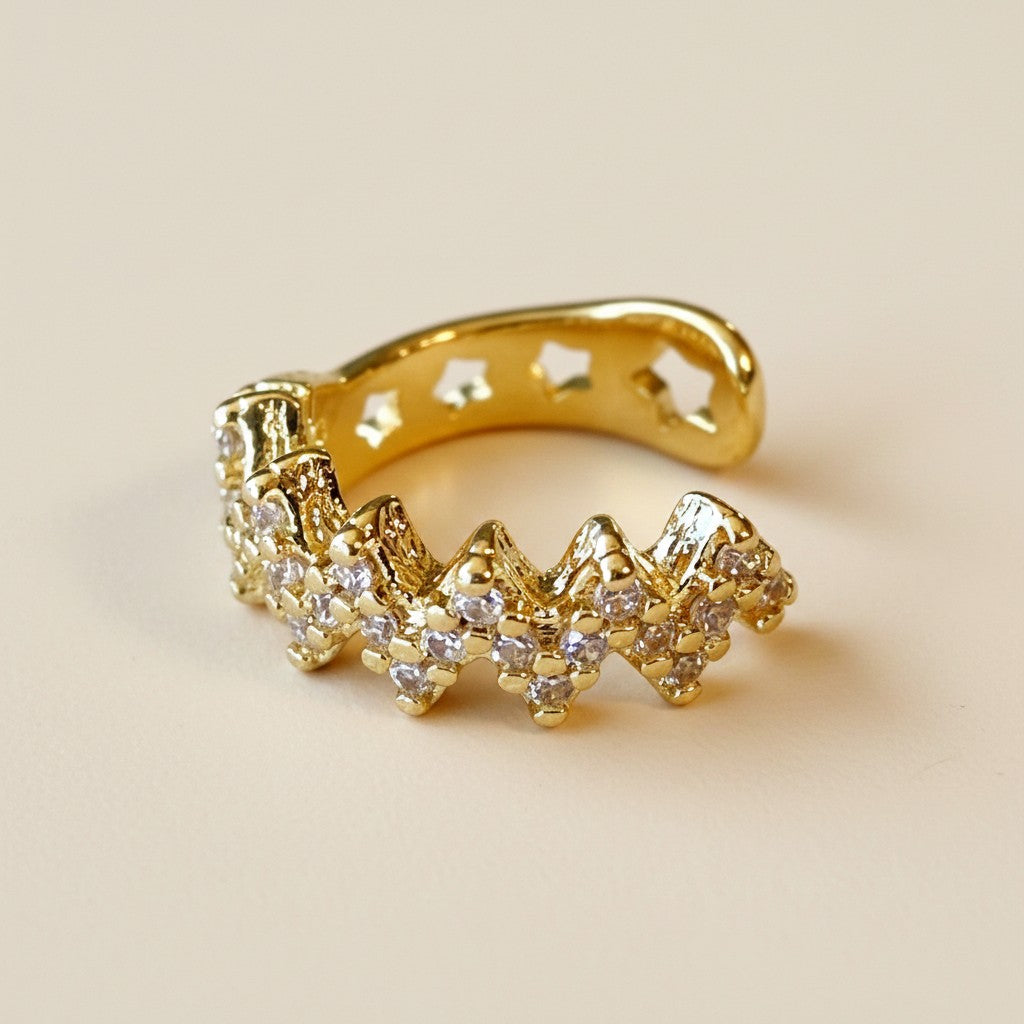⚡ 18k Gold Filled Zig Zag CZ Ear Cuff — Geometric. Sculptural. Scattered With Light.