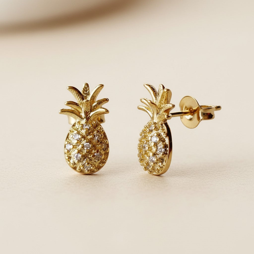 Pineapple Stud Earrings - Hawaiian Tropical Summer Jewelry for Women