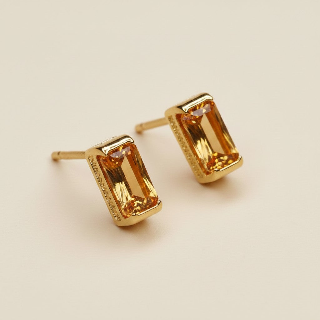 18k Gold Filled Baguette Birthstone Stud Earrings | Personalized Birthday Gift