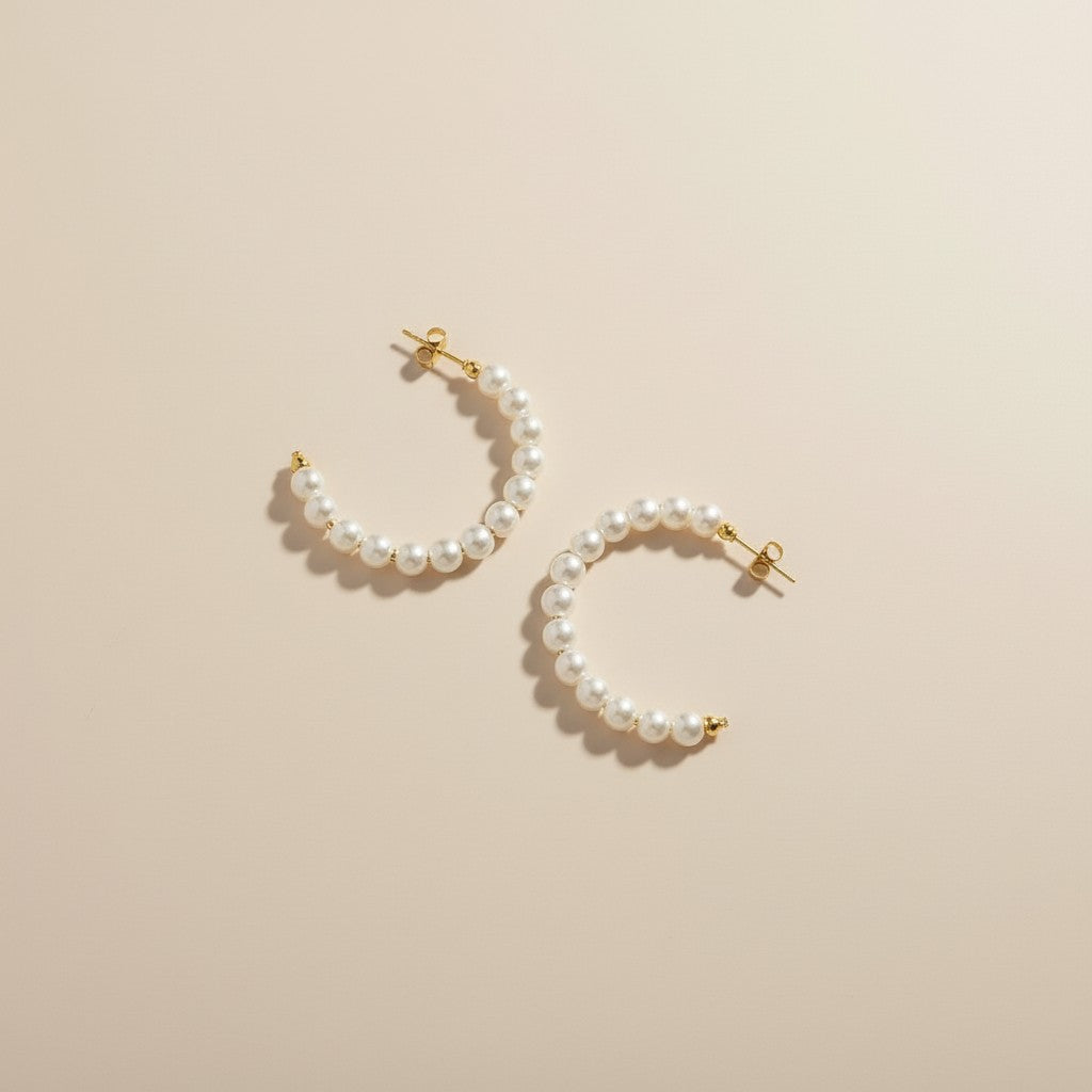 18k Gold Filled 35 mm Simulated Beaded Pearl Half-Hoop