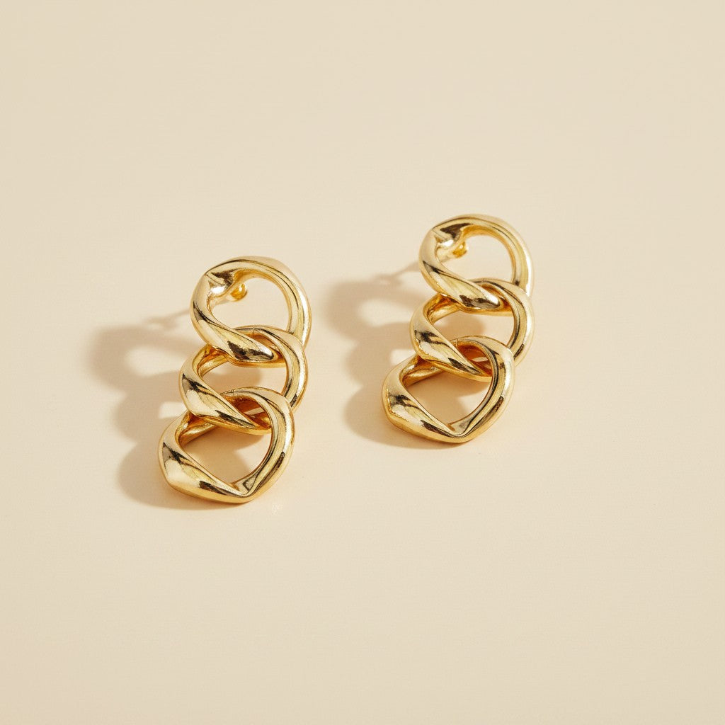 18k Gold Filled Hollow Curb Link Chain Earrings | Bold Statement Style