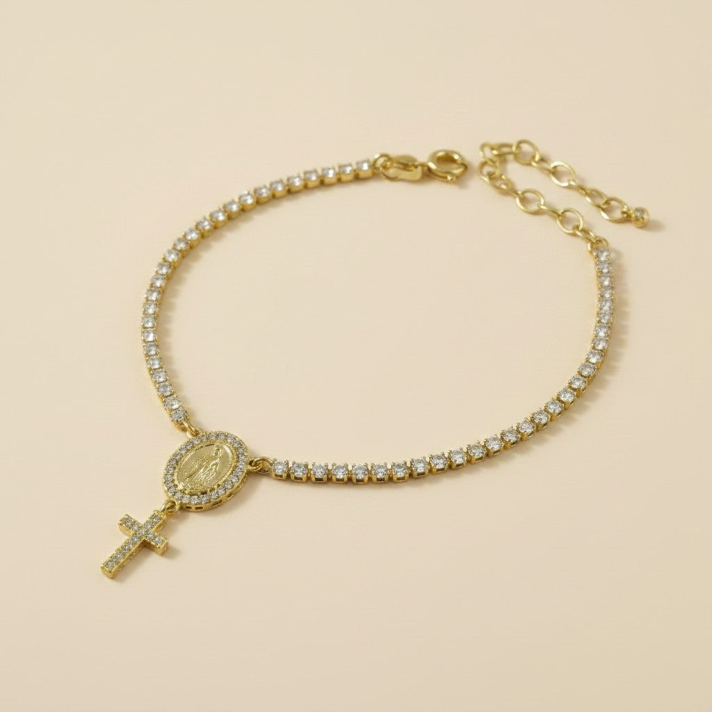 🙏 18k Gold Filled Pavé Mary CZ Tennis Bracelet — The Most Brilliantly Framed Devotion at the Wrist.