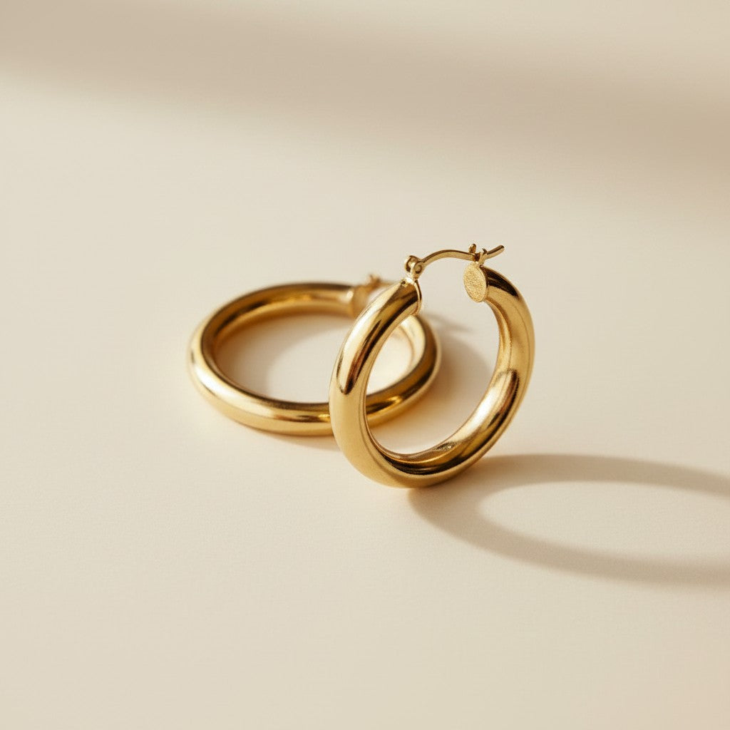 ✨ 18k Gold Filled Large Plain Tube Hoop Earrings — Statement Size. Featherlight Feel. All Day, Every Occasion.