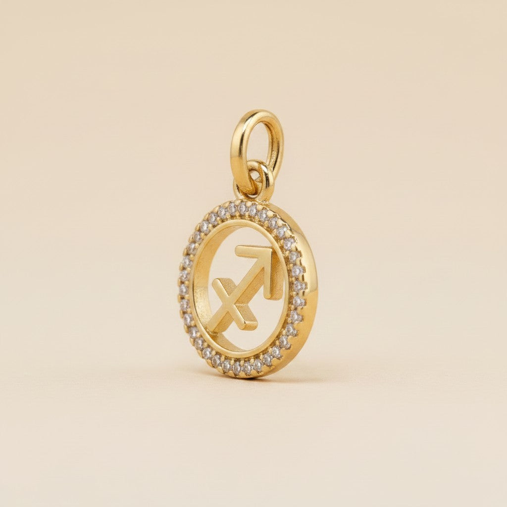 ♐ 18k Gold Filled Mini Sagittarius Zodiac Pendant — The Archer's Arrow. CZ-Edged. Aimed at Everything.