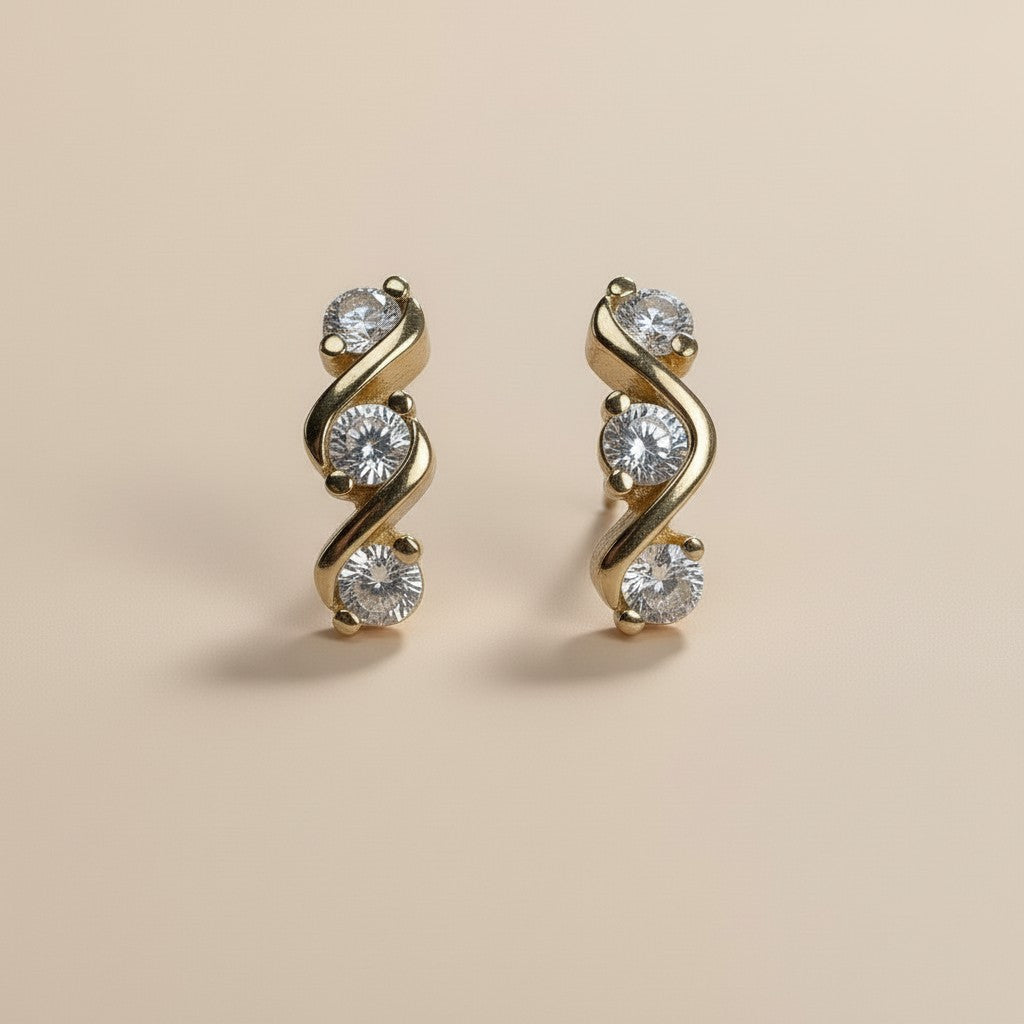 Triple CZ Stud Earrings 18K Gold Filled - 15mm Sparkly Cubic Zirconia Studs