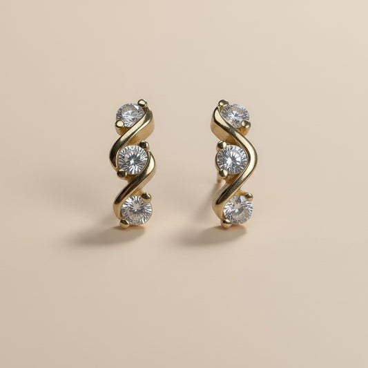 Triple CZ Stud Earrings 18K Gold Filled - 15mm Sparkly Cubic Zirconia Studs