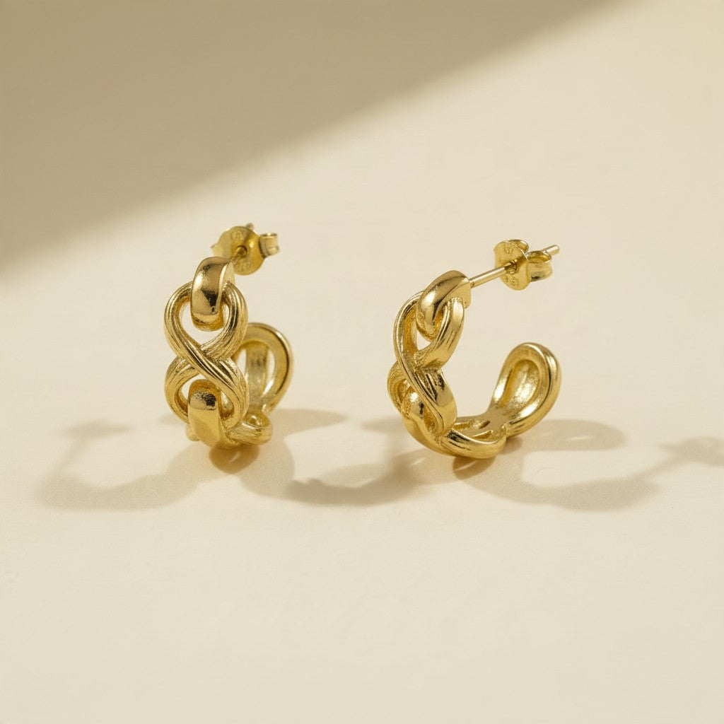 ∞ 18k Gold Filled Braided Infinity Hoop Earrings — The Figure-Eight Silhouette. Braided Texture. No Stones Needed.