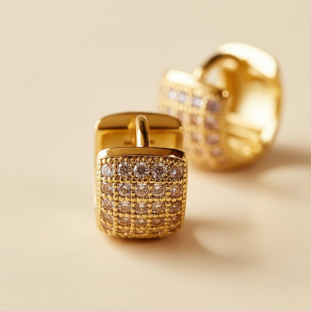 18k Gold Filled Chunky Mini Huggie Hoop Earrings | 4-Row CZ Sparkle