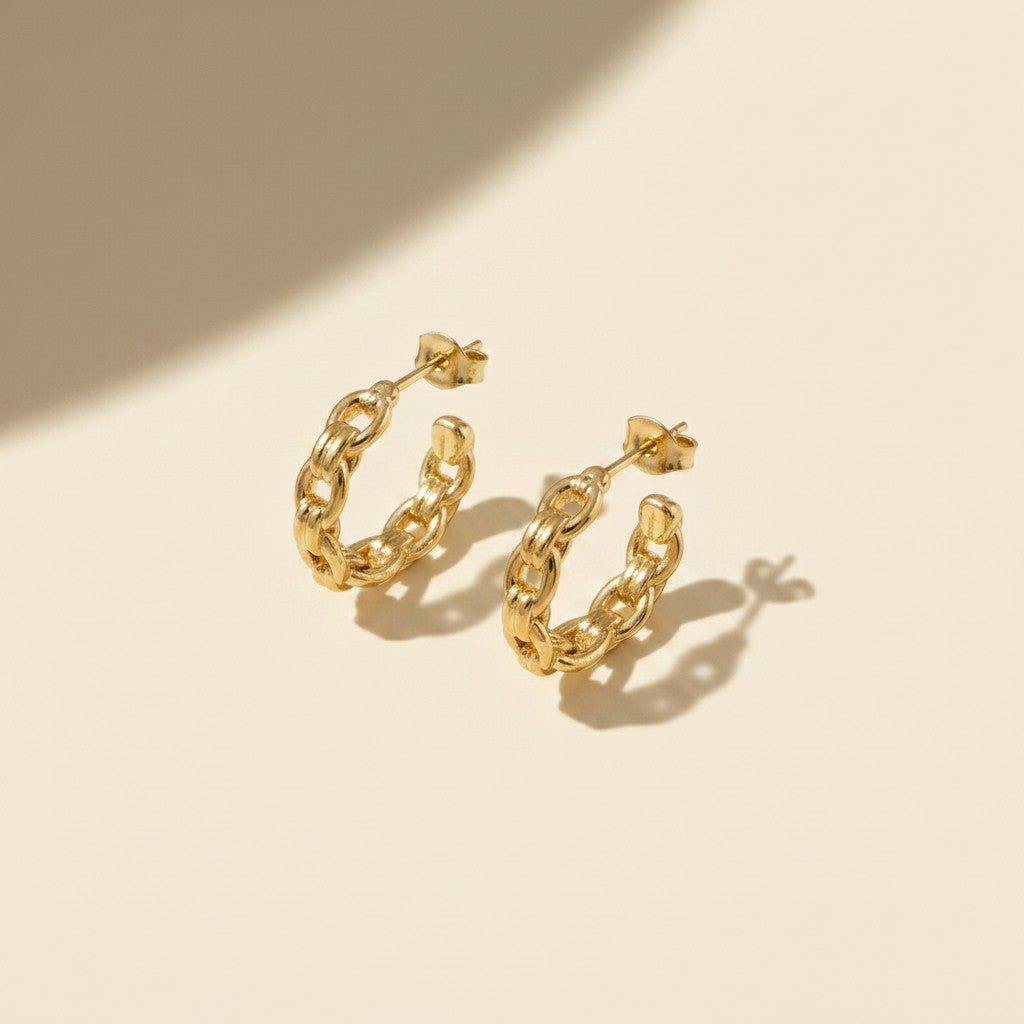 ✨ 18k Gold Filled Chain Link C-Hoop Earrings — The Hoop Built From a Chain. Movement in Every Link.