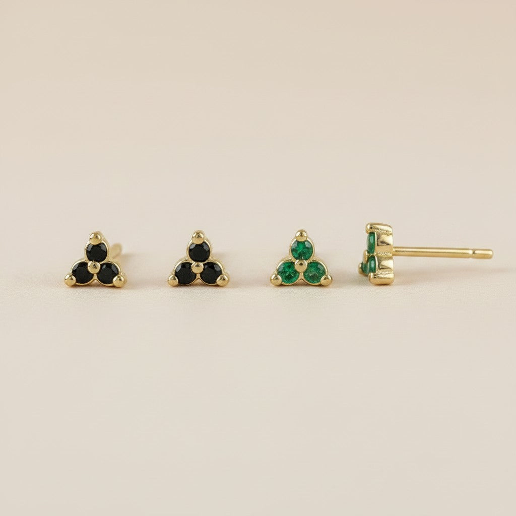 ✨ 18k Gold Filled Triple Stone Triangle Stud Earrings — Three Stones. One Shape. Two Personalities.