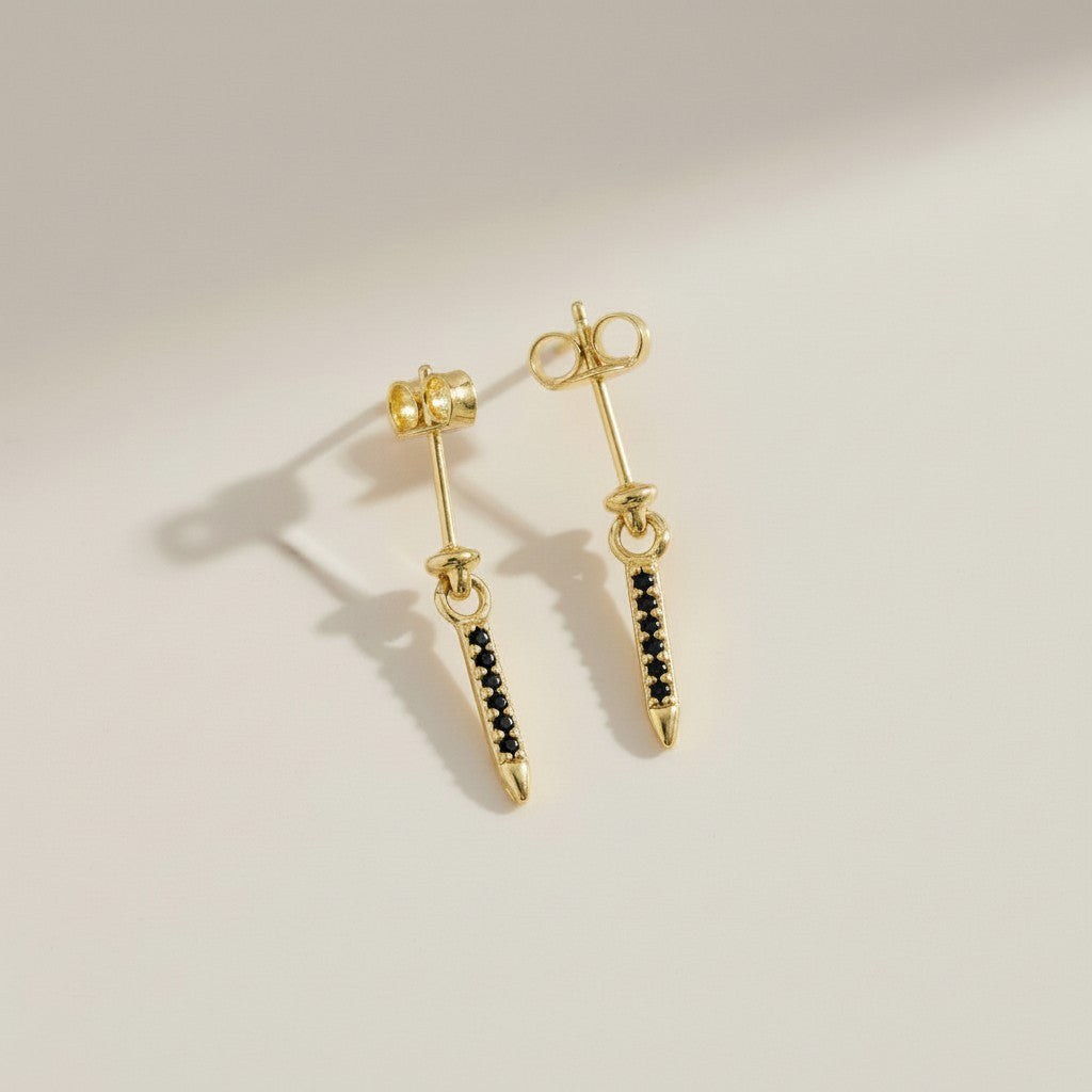 18k Gold Filled black CZ Spear Drop Earrings — Sharp, Sleek; Undeniably Modern
